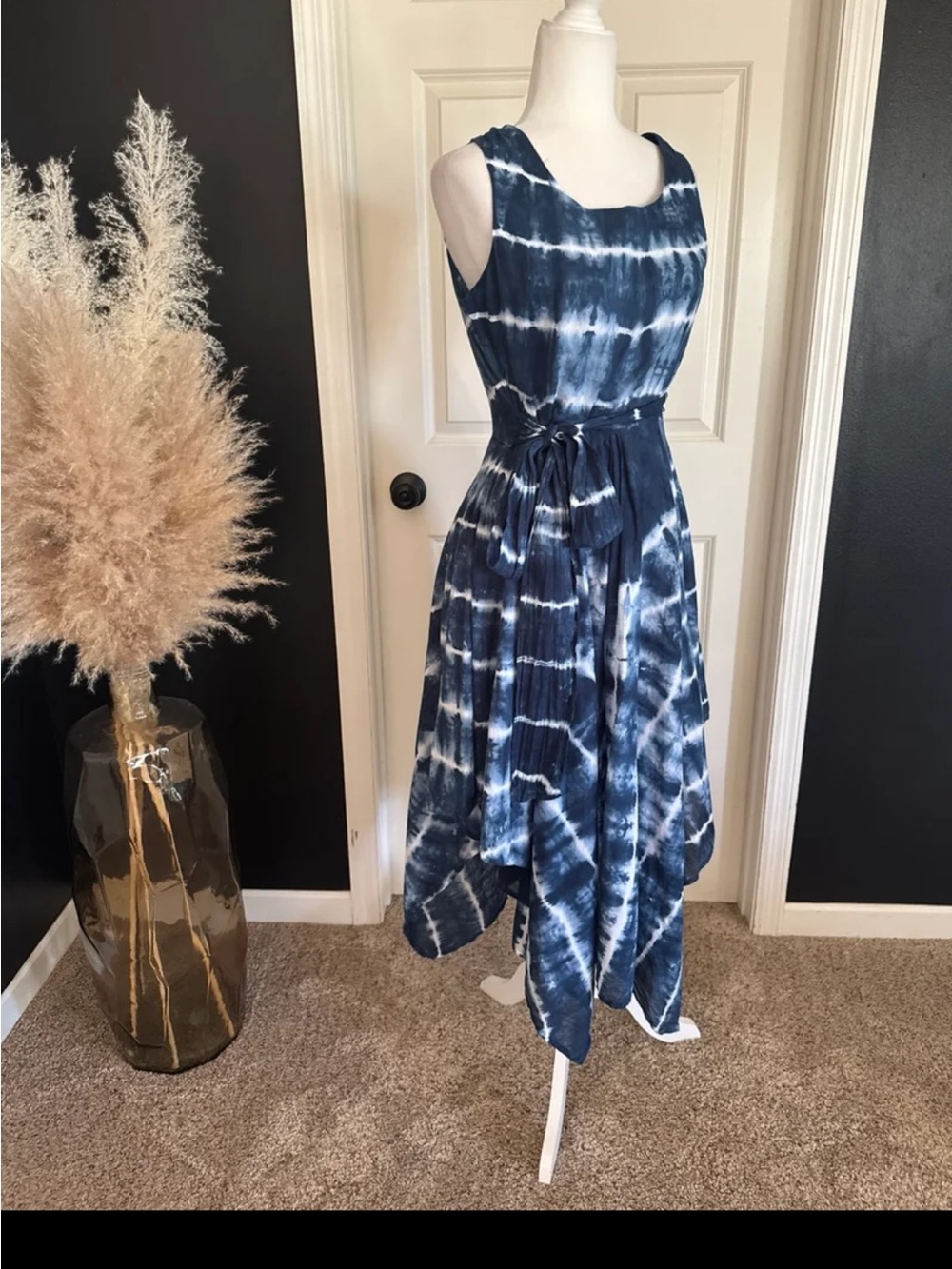 Vintage Studio West 100% Cotton Blue/White Tie-Dye Handkerchief Midi Dress
Med - Picture 2 of 12